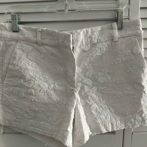 LOFT White High Waist Shorts with Textured Finish